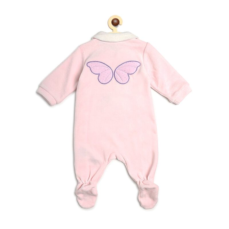 Girls Light Pink Velour Front Opening Babysuit image number null